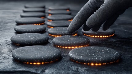 Hand Adjusting Futuristic Circular Objects with Glowing Edges