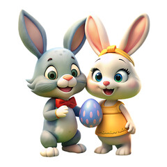 Cute Easter Bunnies with Egg