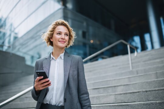 Businesswoman business woman walking down the stairs