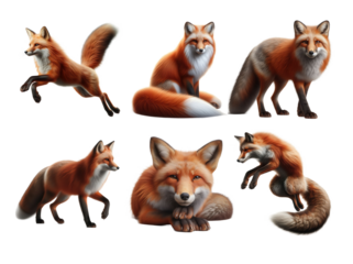 Fox poses leaping sitting standing