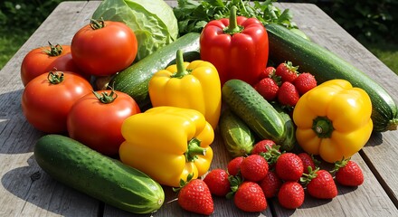 Fresh Garden Vegetables and Strawberries