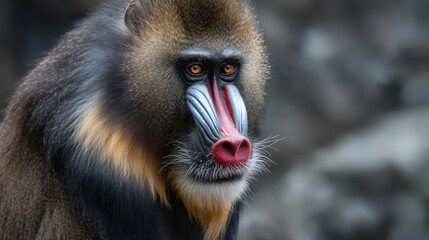 Obraz premium Mandrill Portrait: Striking Primate Gaze