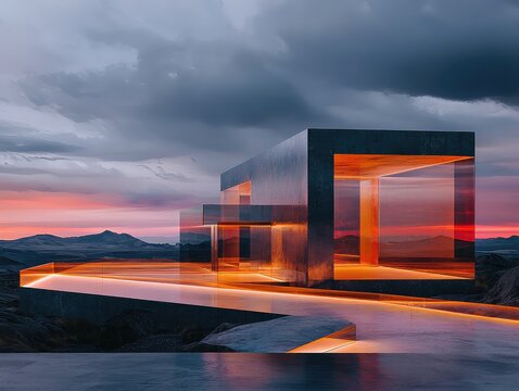 Moody Modern Architecture Under Cloudy Sky - Powered by Adobe