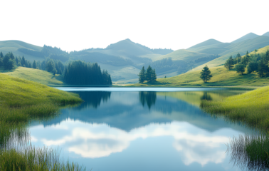 Stunning lake and grassy field, PNG clipart with transparent background