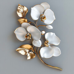 Ornate 3D orchids with golden stems and leaves, sophisticated floral decor