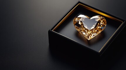 Glistening heart-shaped diamond in minimalistic black box with golden interior