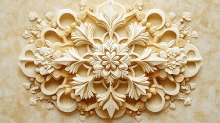 Symmetrical snowflake figures layered on a warm beige backdrop for peaceful seasonal design