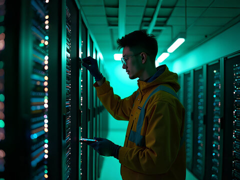 Fachinformatiker in einer Serverraum-Wartung