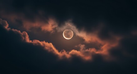 Obraz premium Crescent Moon in Cloudy Night Sky