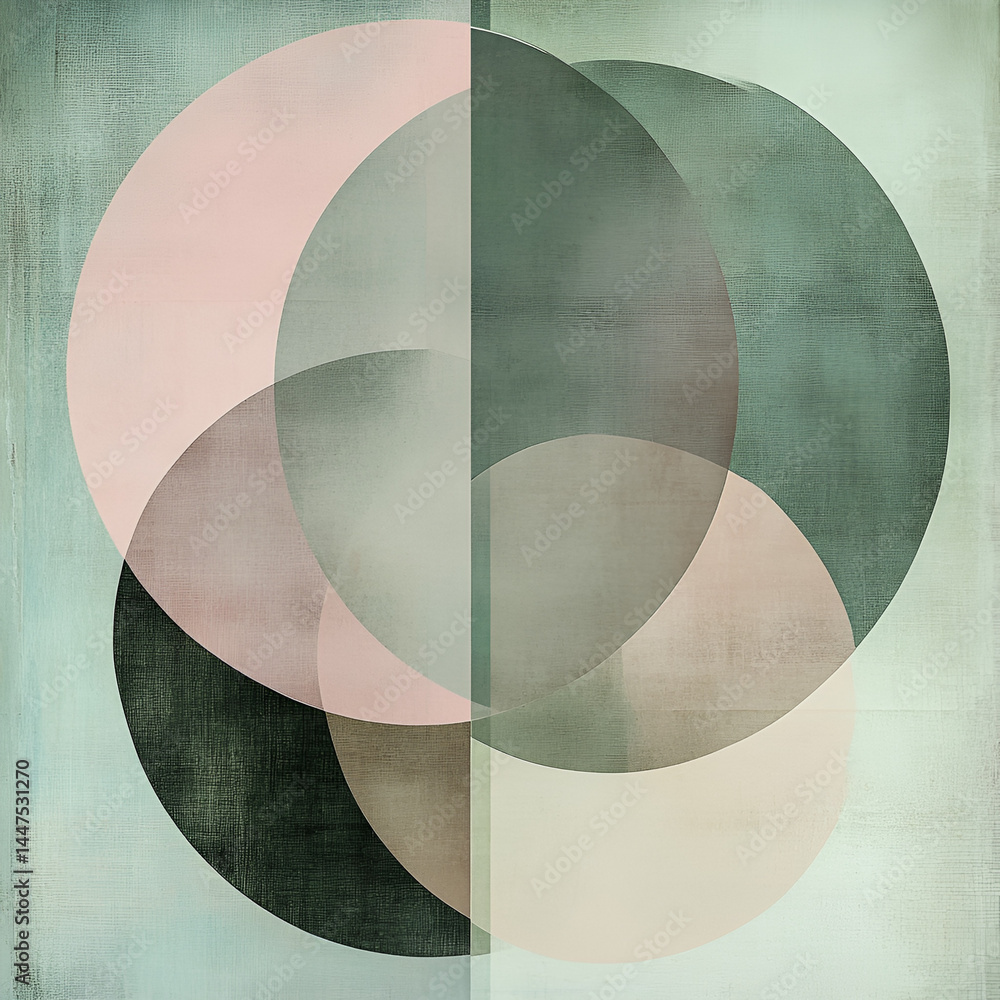 Poster exploring artistic harmony overlapping circles abstract art digital canvas soft tones aesthetic refl