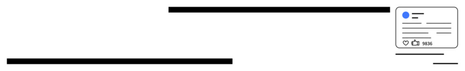 Obraz premium Horizontal bars with a social media card displaying interaction options thumbs up like, comment, and share. Ideal for communication, interaction, networking, social engagement, notifications