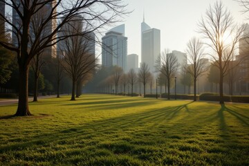 Urban Park with City Skyline