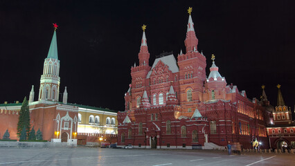Obraz premium The State Historical Museum of Russia timelapse hyperlapse. Located between Red Square and Manege Square in Moscow