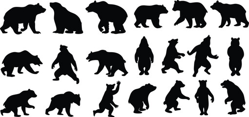 Various bear silhouette logo vector animals set illustration, Bears icon modern symbol for graphic and web design