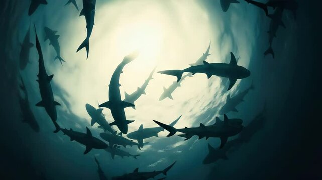 Nice big sharks in the dark nature danger fish aquarium hobby attack. sharks swim