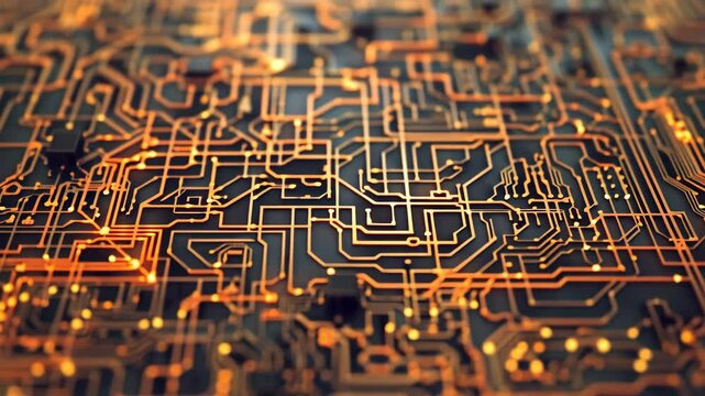 Animated circuit board. Digital technology background. Central computer processor CPU concept. Motherboard digital chip. PCB with free copy space for text or logo.