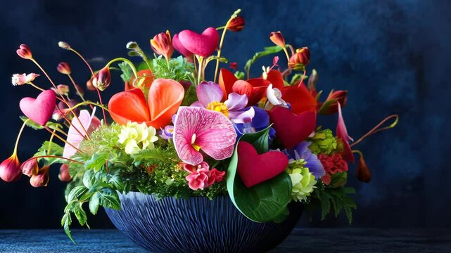 Vibrant floral arrangement with dynamic lighting transitions