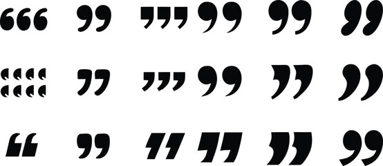 A collection of quotation mark icons. black quote mark. symbol of discussion or dialog sign