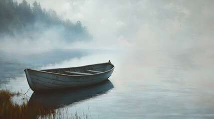 Serene rowing experience misty lake photography tranquil environment wide angle nature's calm reflection