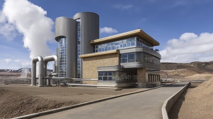 Geothermal energy plant harnessing Earth's heat - steam rig production infrastructure