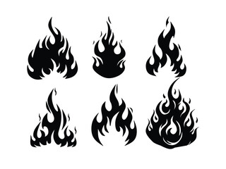 Set of silhouette fire flame isolated with white background 