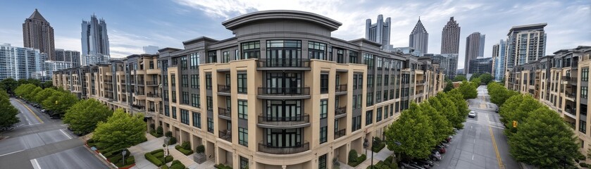 Breathtaking view of Downtown Atlanta's skyline from Buckhead Blue sky, impressive architecture - background pattern texture design seamless