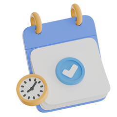 a calendar ,check mark,and stopwatch icon isolated on white background , 3d rendering illustration