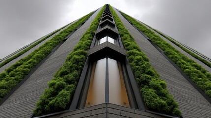Sleek modern glass skyscraper, featuring vertical greenery for improved air quality and thermal regulation - building insulation green plant garden