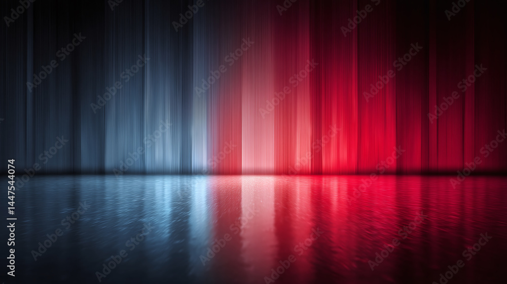 Poster red blue tone color, motion blur abstract background broadcasting studio with gradient light gradien