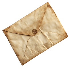 Old brown paper envelope, a postal object for correspondence, is isolated on white