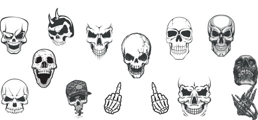 Hand Drawn Skulls, Halloween.