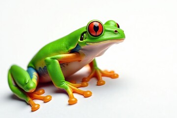 Obraz premium Green tree frog perched on white, vibrant colors , exotic, green, clean