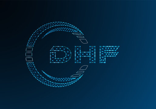 DHF low poly letter logo vector design. DHF lower poly logo design.