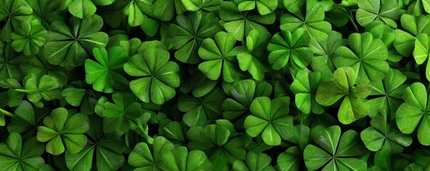 Vibrant Green Clover Leaves: A Lush, Detailed View of Nature's Four-Leaf Wonders, Displaying Intricate Veining.