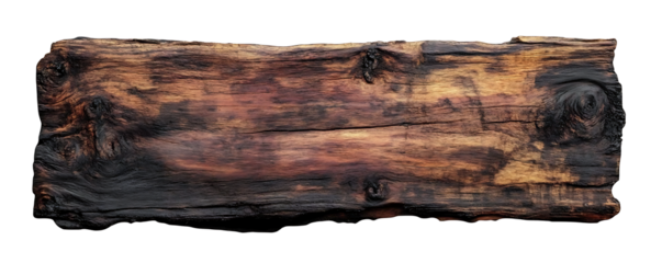 Rustic wood plank with knot details on transparent background