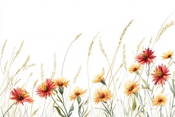 Obraz premium Vibrant Vector Illustration of Gaillardia Flowers with Light Prairie Grass
