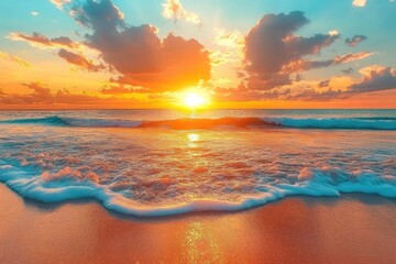 Golden sunset over ocean waves