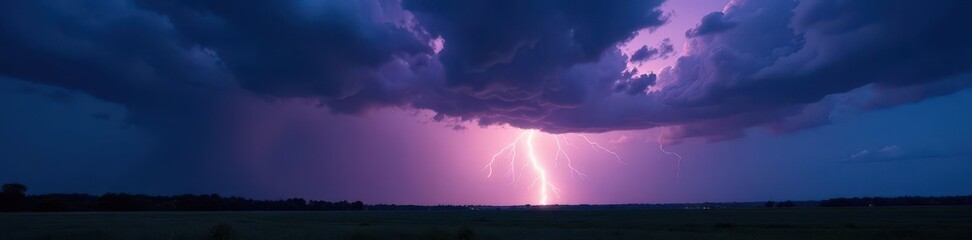 Lightning illuminates dark, stormy landscape dramatic cloudscape, nature photography, lightning