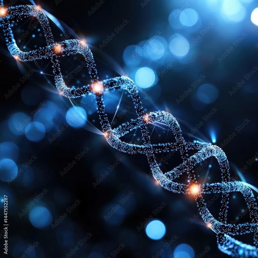 Poster close-up view of a dna double helix model illustrating the complex structure of genetic material