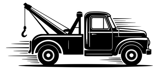 Naklejka premium Black and white tow truck vector illustration