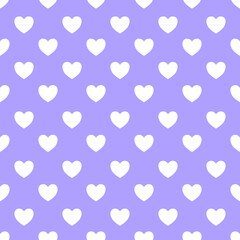 Seamless pattern of white hearts on a light purple background.