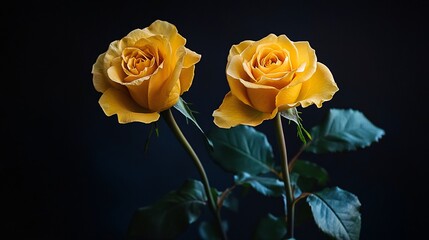 Vibrant Yellow Roses Captured in Dramatic Lighting with Shadows