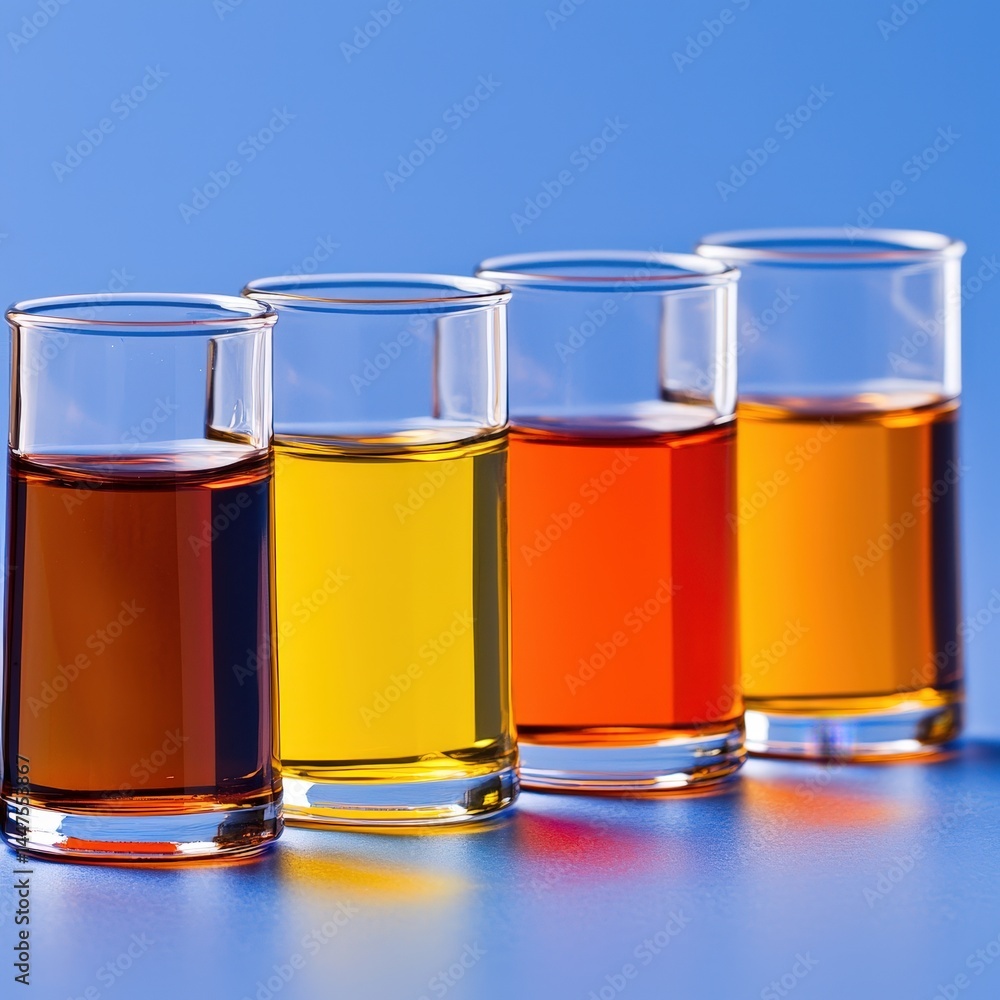 Aufkleber a row of shot glasses neatly arranged on a clean surface ready for sampling in a laboratory