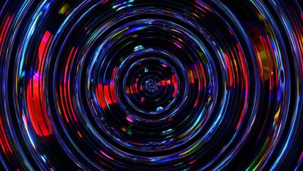 Colorful light patterns create a mesmerizing vortex, expanding and contracting in a seamless loop, perfect for visual backgrounds and artistic projects
