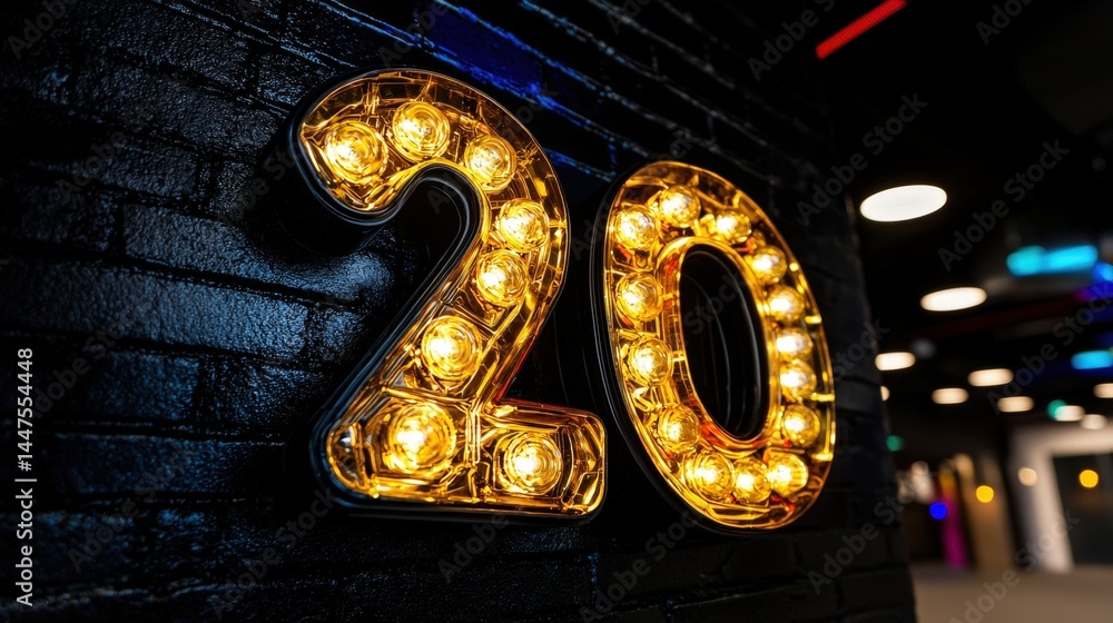 Poster close-up of the number 20 painted boldly on a wall creating a striking visual element in urban art