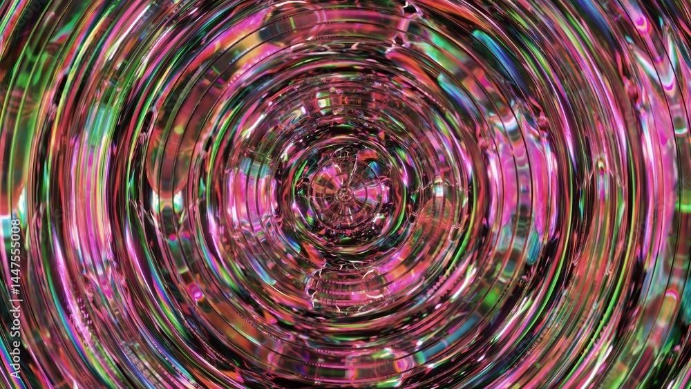 Poster vibrant pink and green concentric circles pulsing with hypnotic, wave-like motion, creating mesmeriz