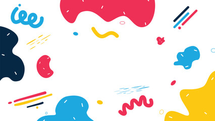 Colorful abstract Memphis background featuring dynamic cartoon shapes and liquid textures. Perfect for trendy posters, flyers, banners, and digital content.