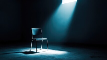 blue chair in the dark room