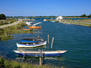 Small boats at Mesquer is a commune in the Loire-Atlantique department in western France. 