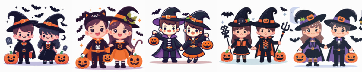 vector of a couple wearing Halloween costumes